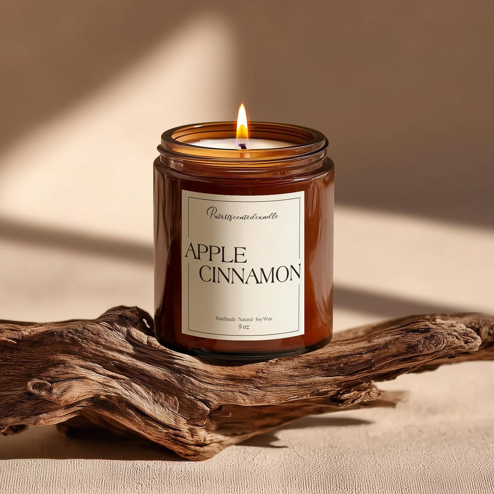 Putart lit candle at night creating warm cozy glow and relaxing ambiance benefit