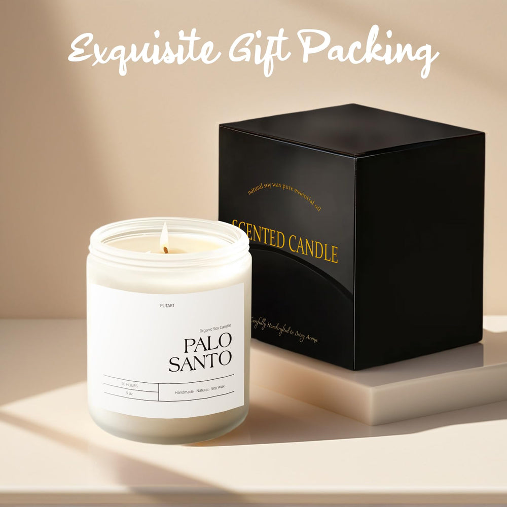 Lifestyle scene of Palo Santo candle in calm meditation space