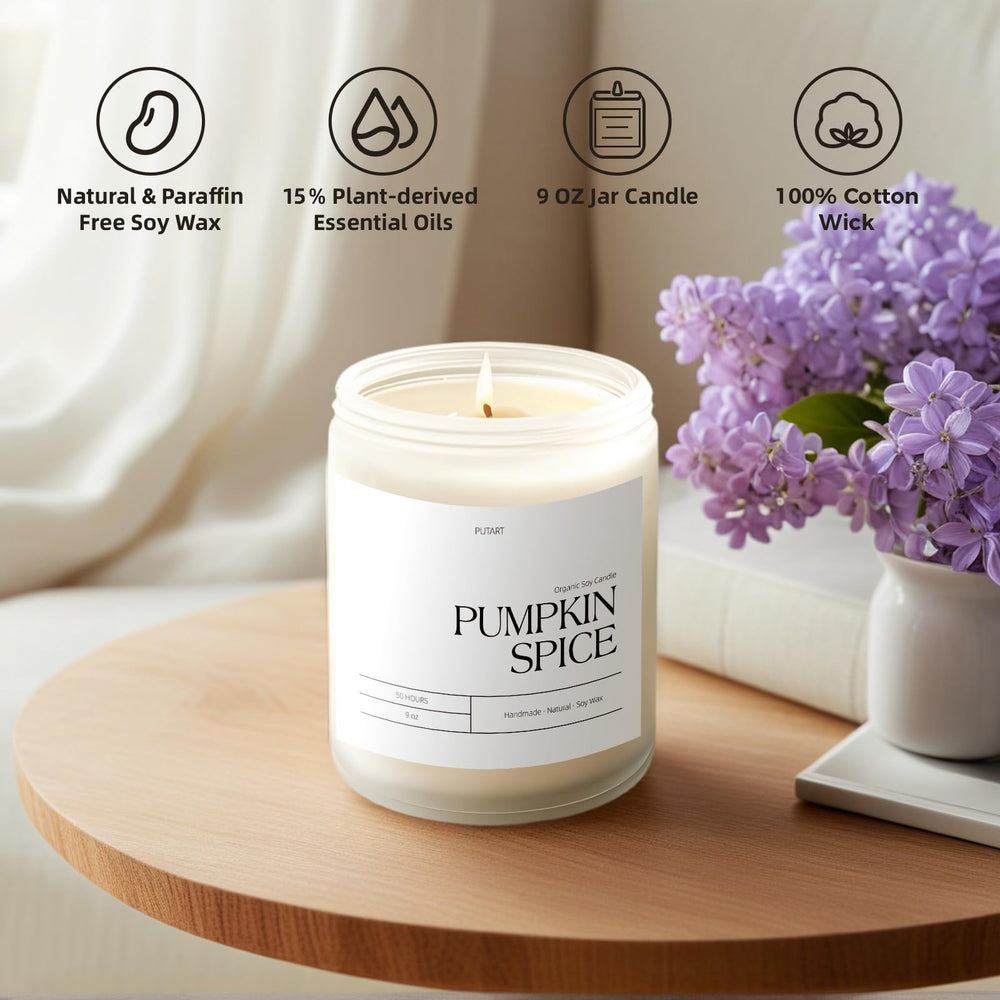 Elegant packaging of Putart Pumpkin Spice candle for gifting