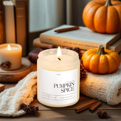 Relaxing autumn scene featuring a pumpkin spice candle