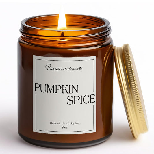 Putart Pumpkin Spice Candle in 9oz amber glass jar