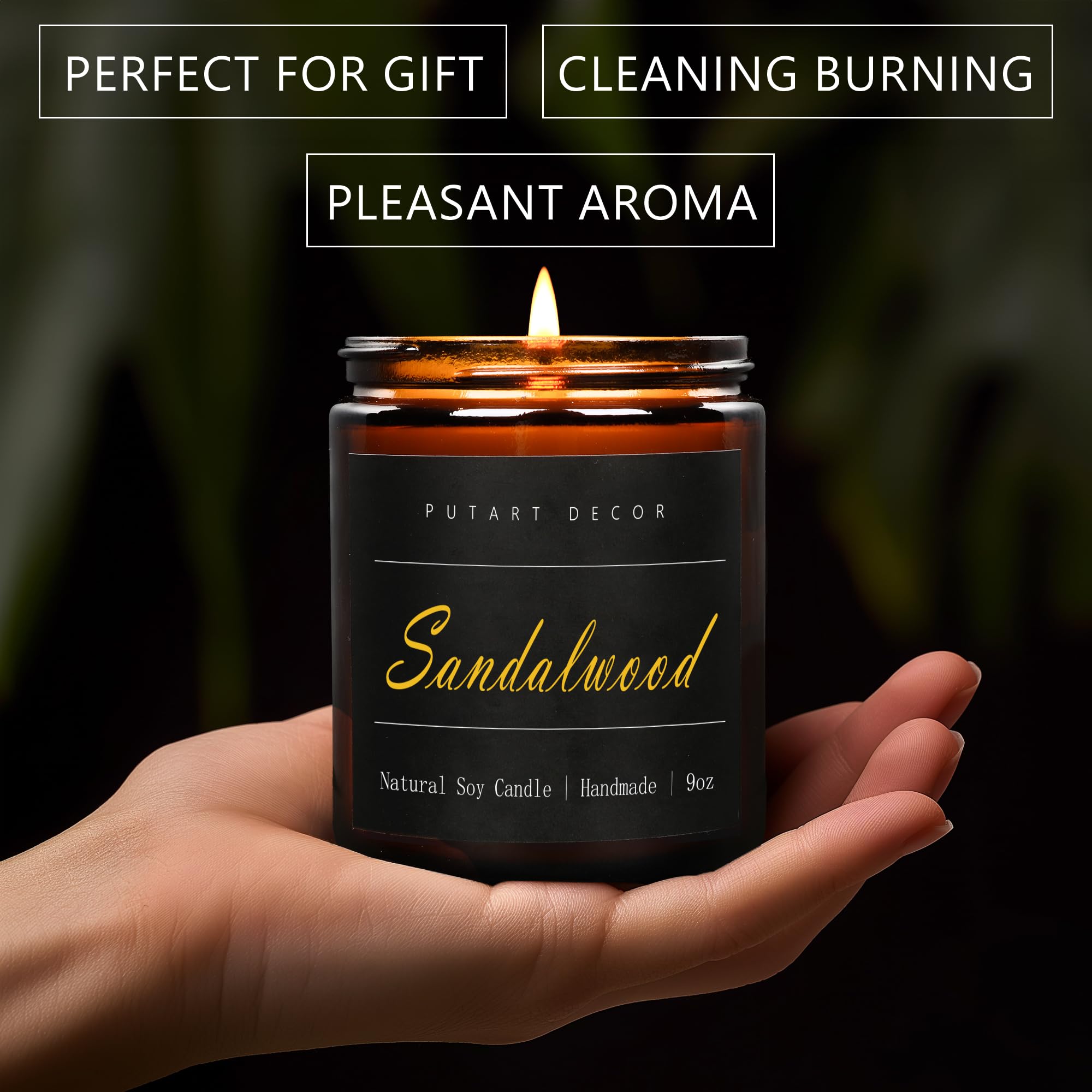 Lit Putart sandalwood candle casting a warm glow in a cozy room