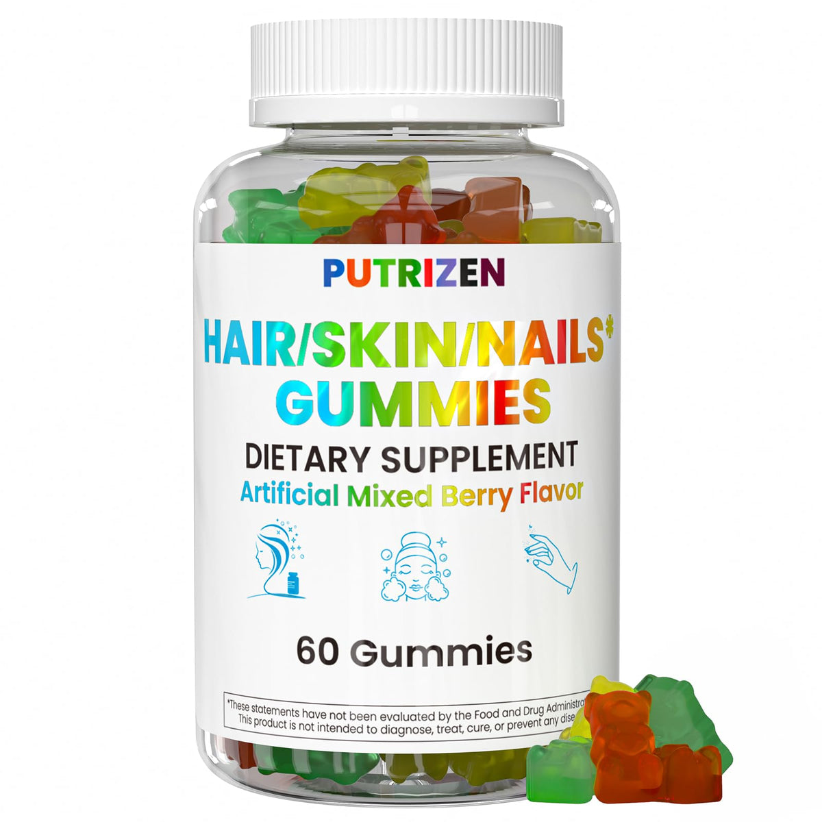 PUTRIZEN Hair Skin & Nails Gummies bottle front label