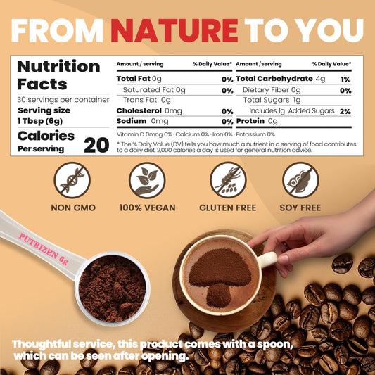 Cup of PUTRIZEN Mushroom Coffee prepared and ready to drink