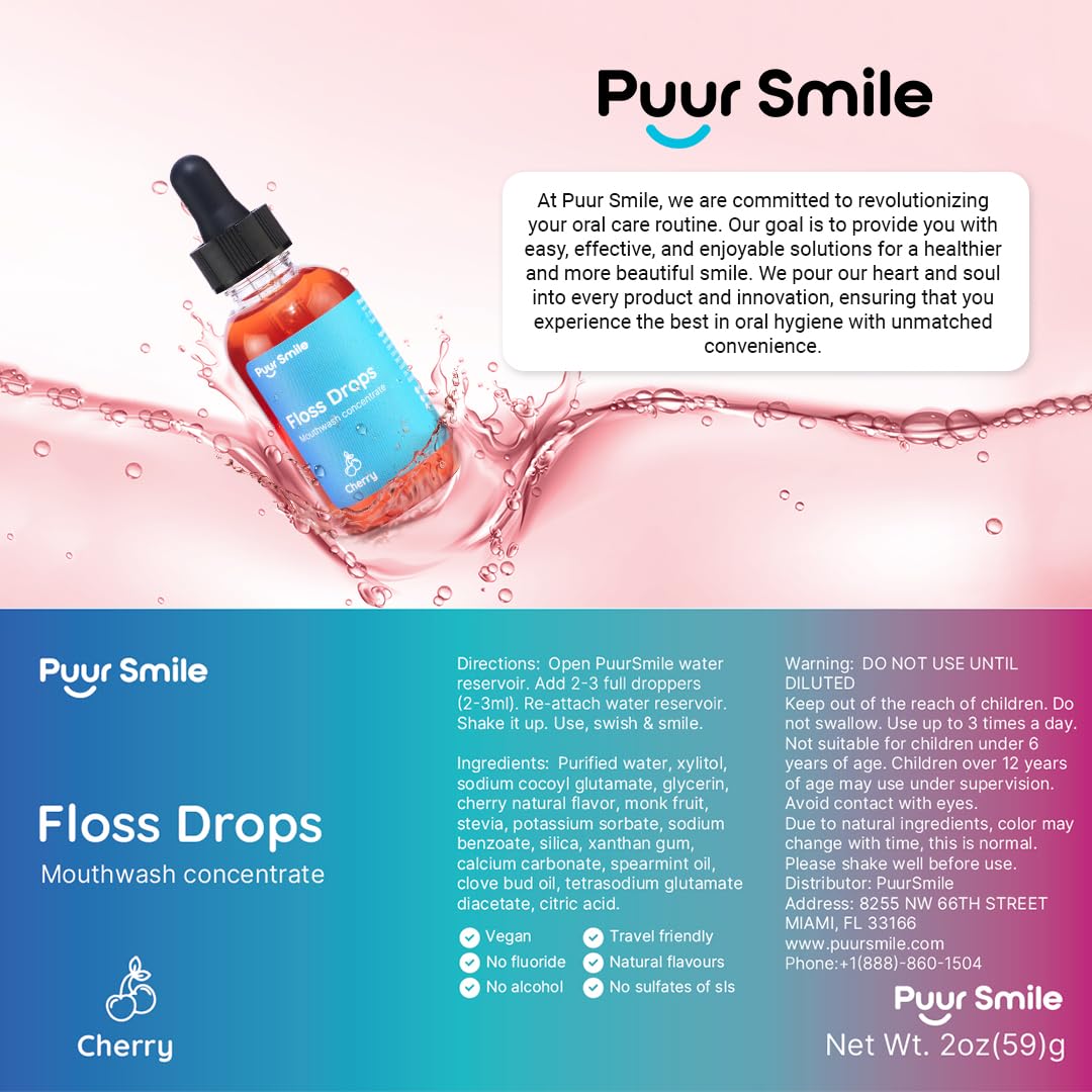 Lifestyle image: cherry-flavored mouthwash used with a water flosser