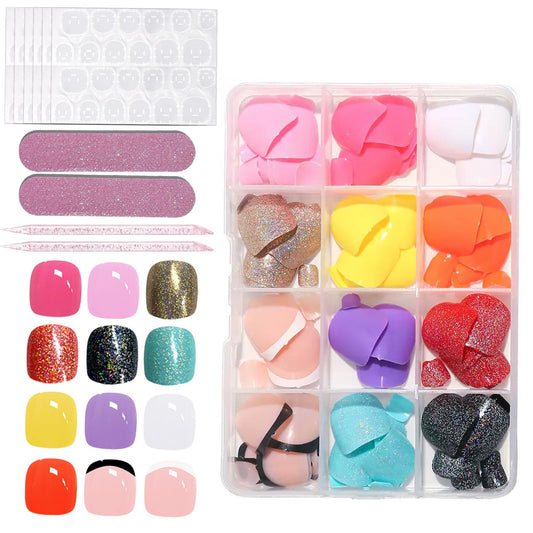 Puyokinm 12-color short toenails set with pre-applied tips.