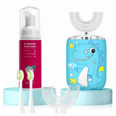 PVOGRT Kids Electric U-Shaped Toothbrush blue with U-shaped head and 360° cleaning