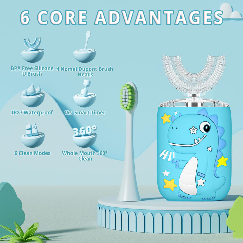 Kid-friendly dinosaur-themed toothbrush design for ages 2-7