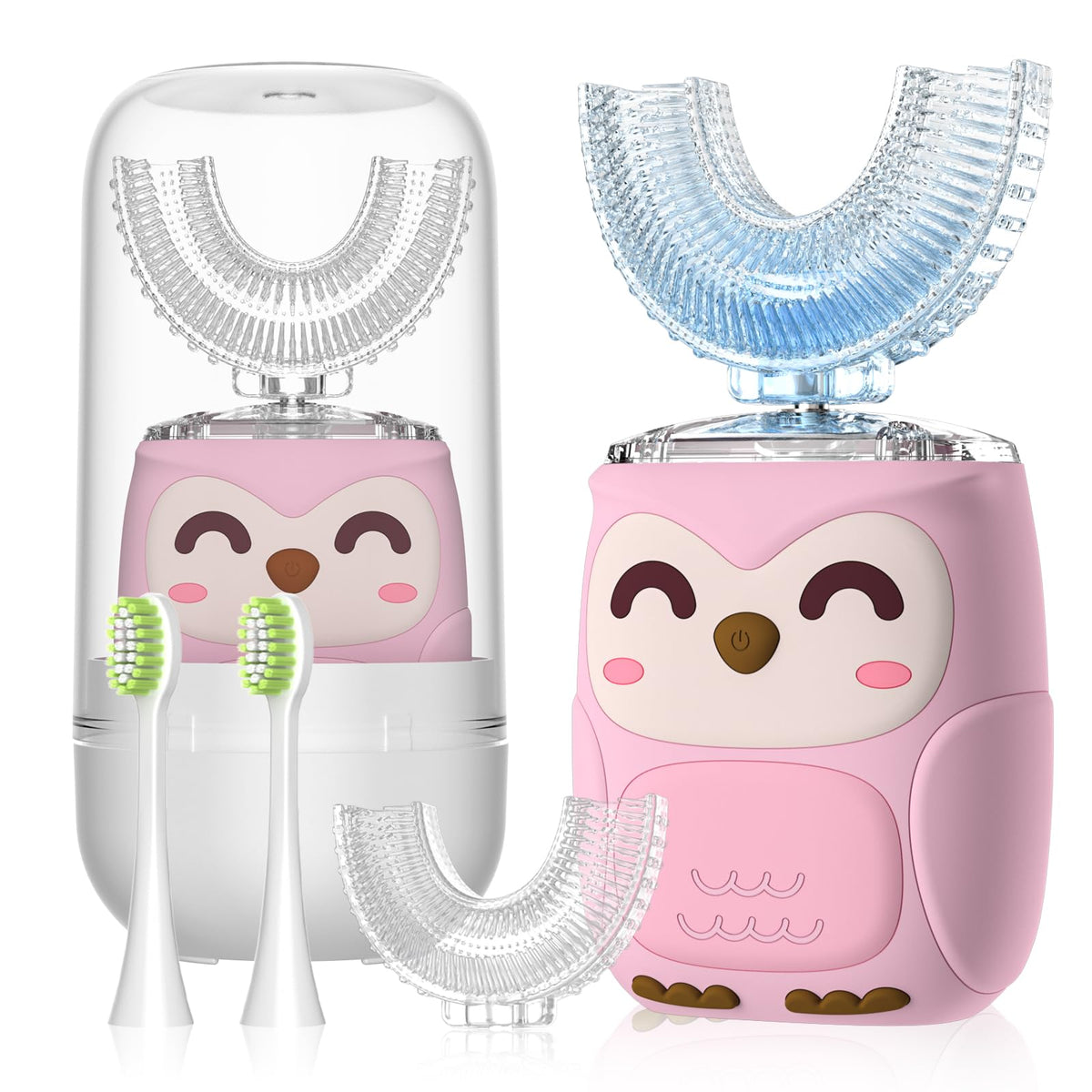 PVOGRT kids electric U shaped toothbrush pink front view