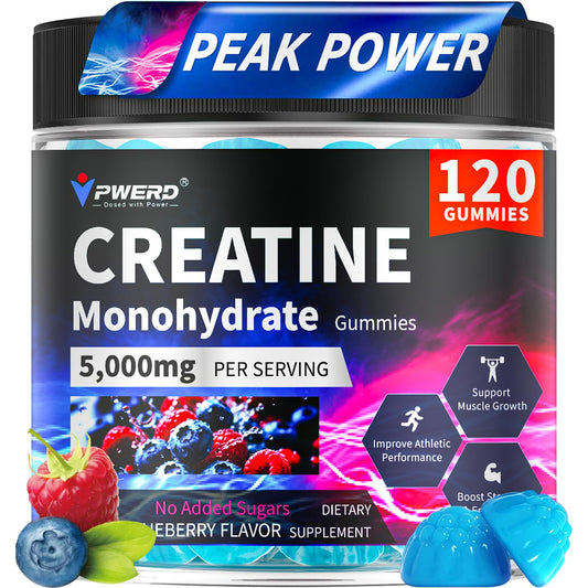 Front view of PWERD blueberry creatine gummies