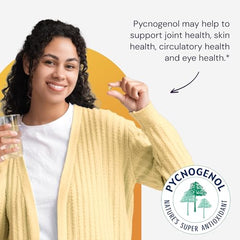 Open bottle of Pycnogenol 100 mg capsules