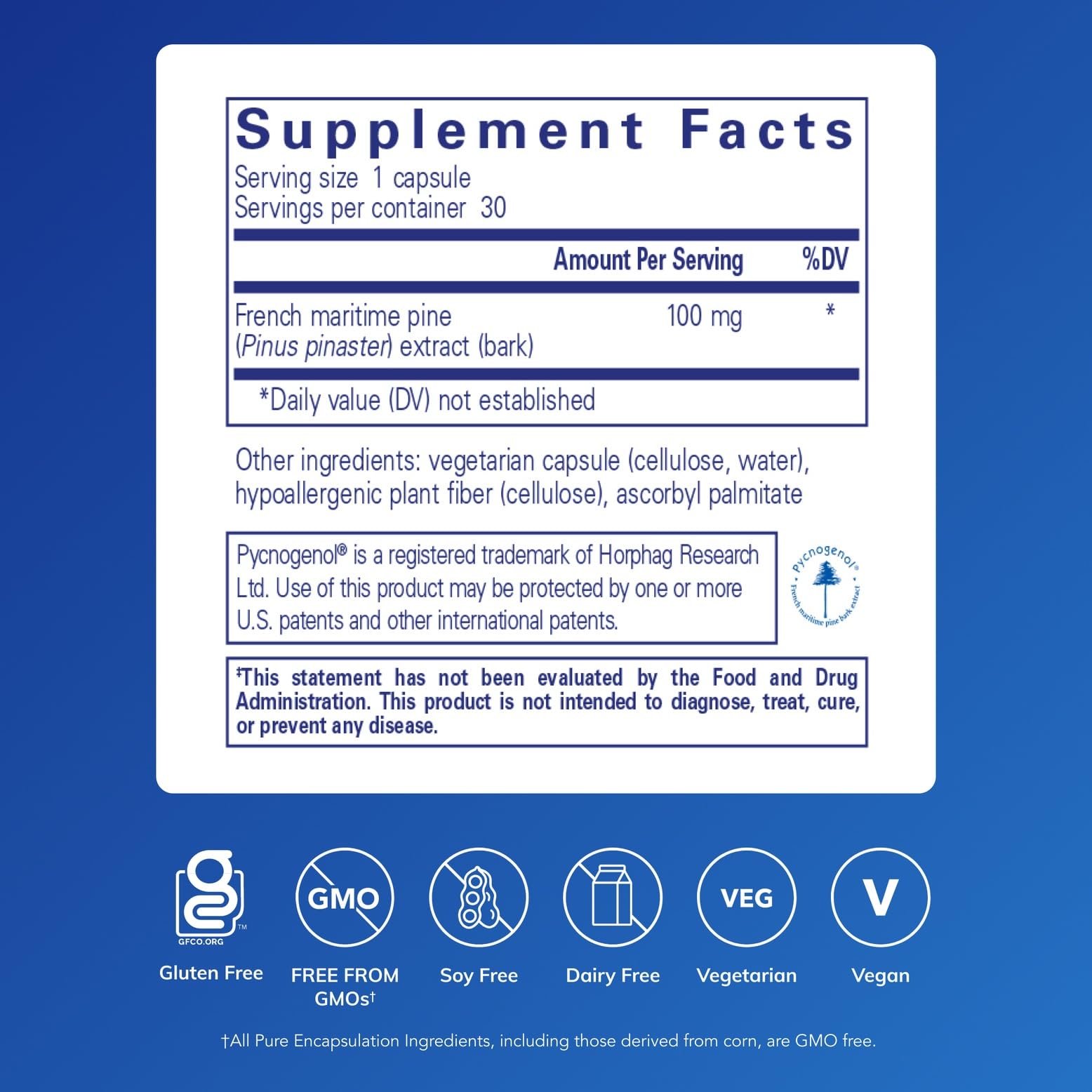 Pycnogenol 100 mg ingredients label