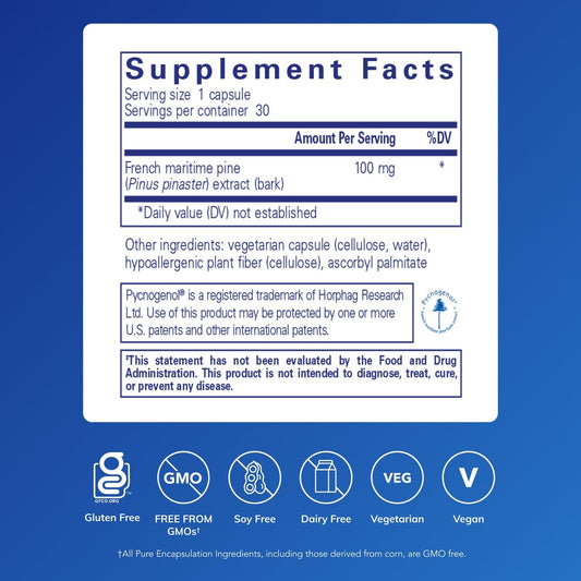 Pycnogenol 100 mg ingredients label