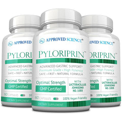Pyloriprin bottle with label and 180 capsules