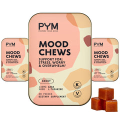 PYM Berry Mood Chews bottle front showing brand and mood support purpose