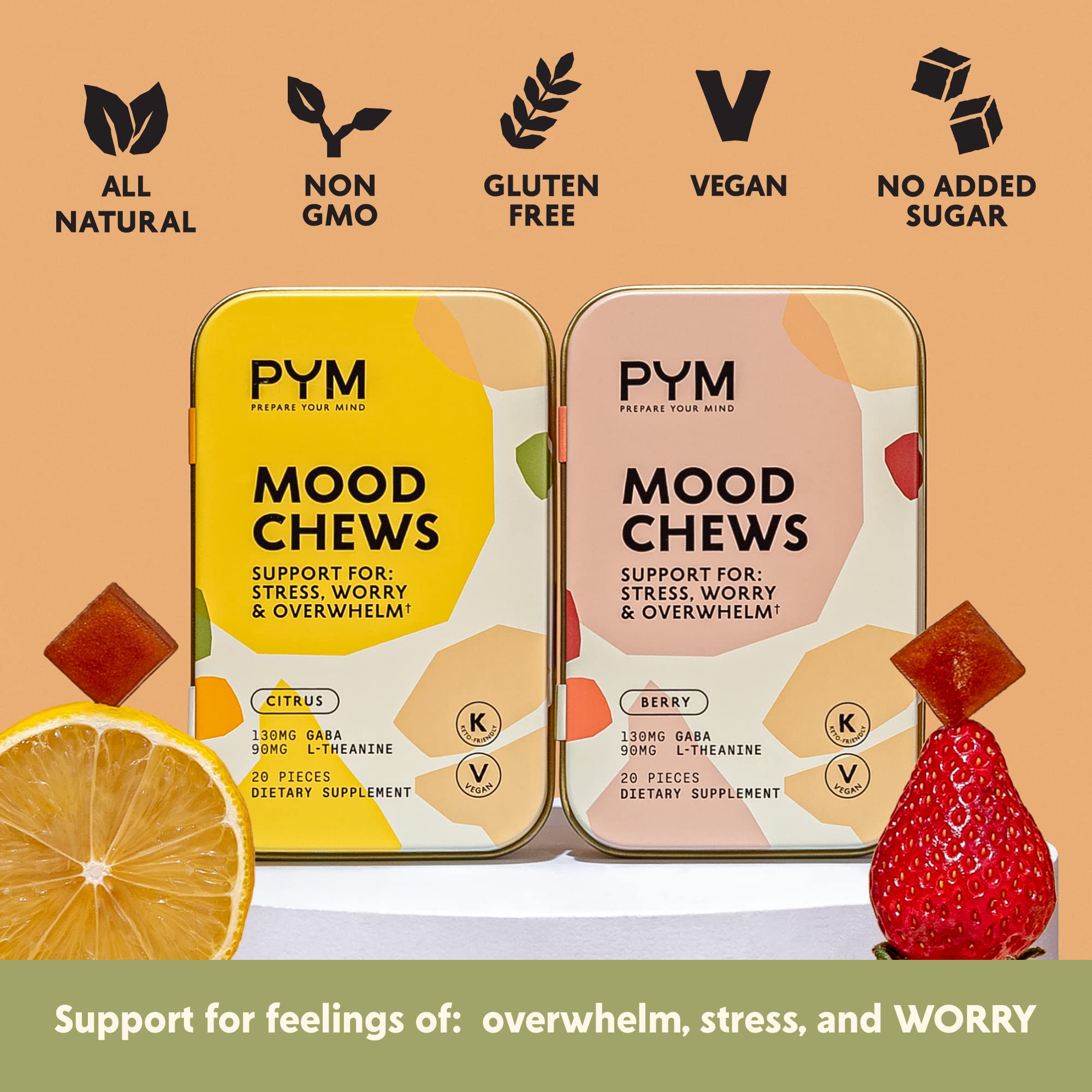 Two chews ready to bite into for quick mood support