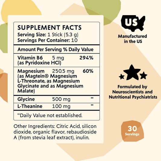 Back of PYM Mood Magnesium packets showing ingredients and directions