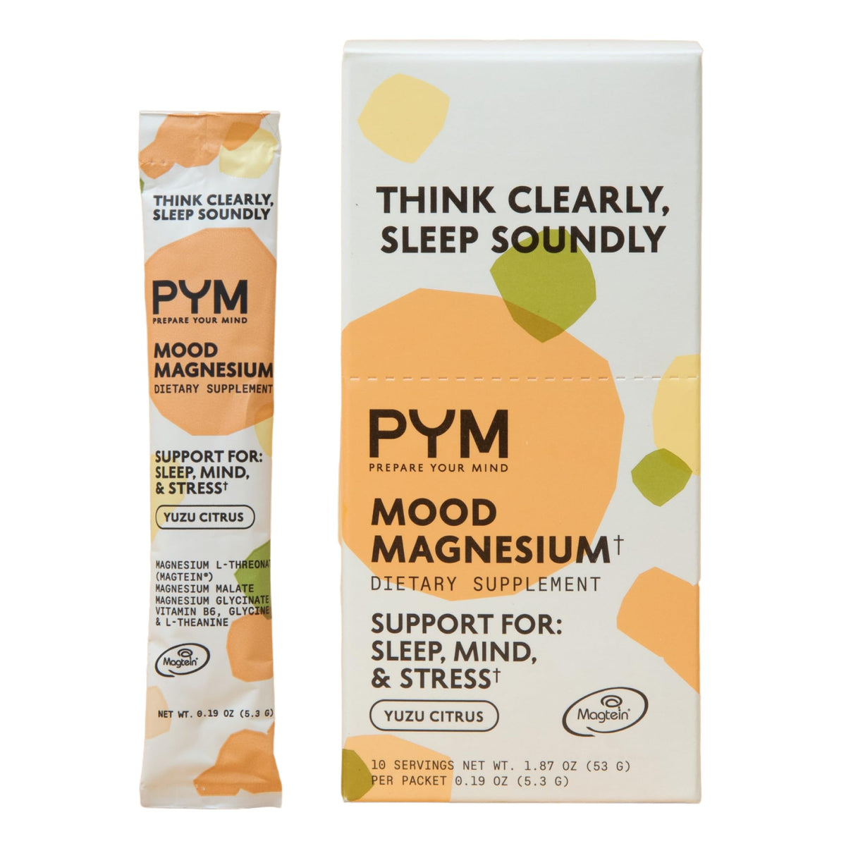 Front view of PYM Mood Magnesium packets