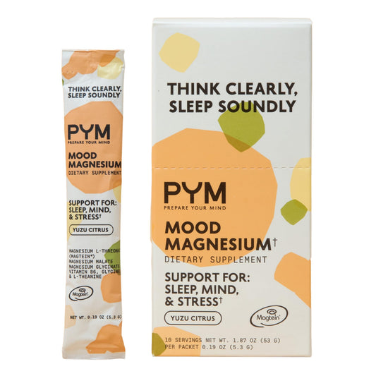 Front view of PYM Mood Magnesium packets
