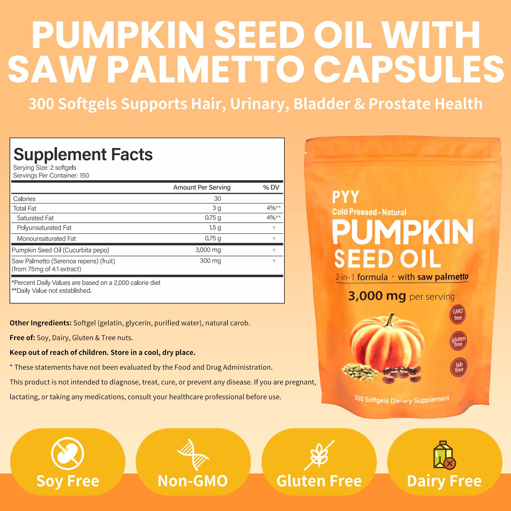 Infographic showing the 2-in-1 health blend of pumpkin seed oil and saw palmetto.