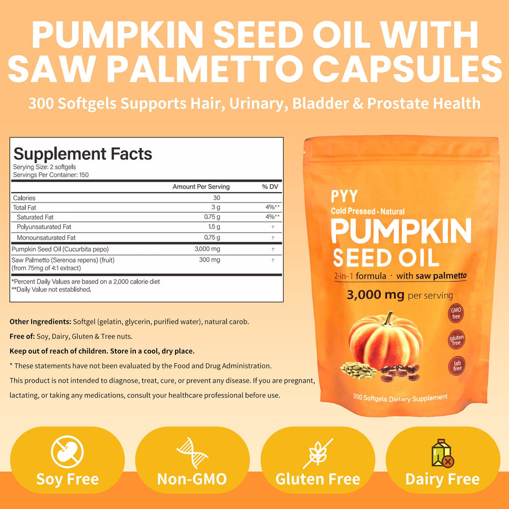 Infographic showing the 2-in-1 health blend of pumpkin seed oil and saw palmetto.