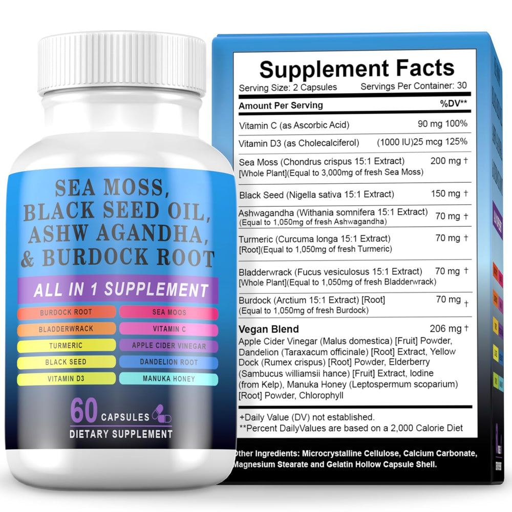 Pyzor Sea Moss 60 Capsules bottle and label