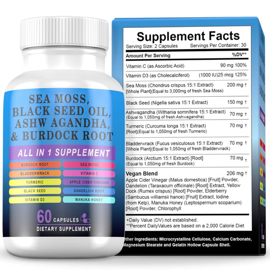 Pyzor Sea Moss 60 Capsules bottle and label