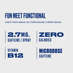Close-up of ingredients: caffeine, Vitamin B12, electrolytes