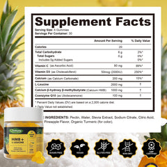 Close-up of pineapple-flavored HMB and leucine gummies