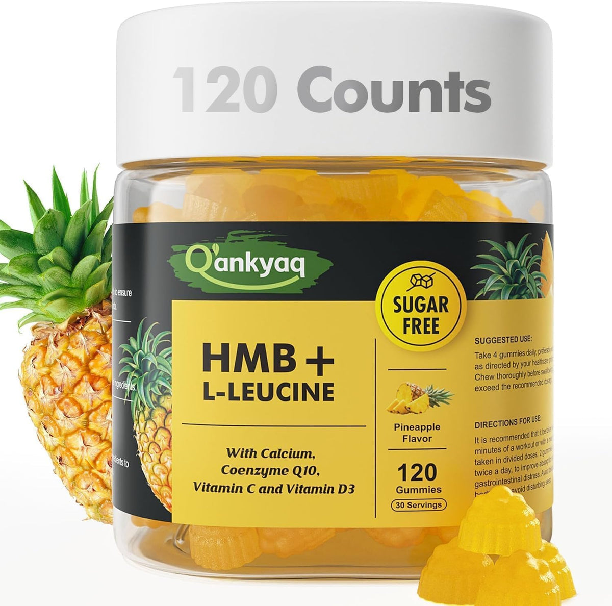 Front view of Q'ankyaq 3000mg HMB Gummies bottle