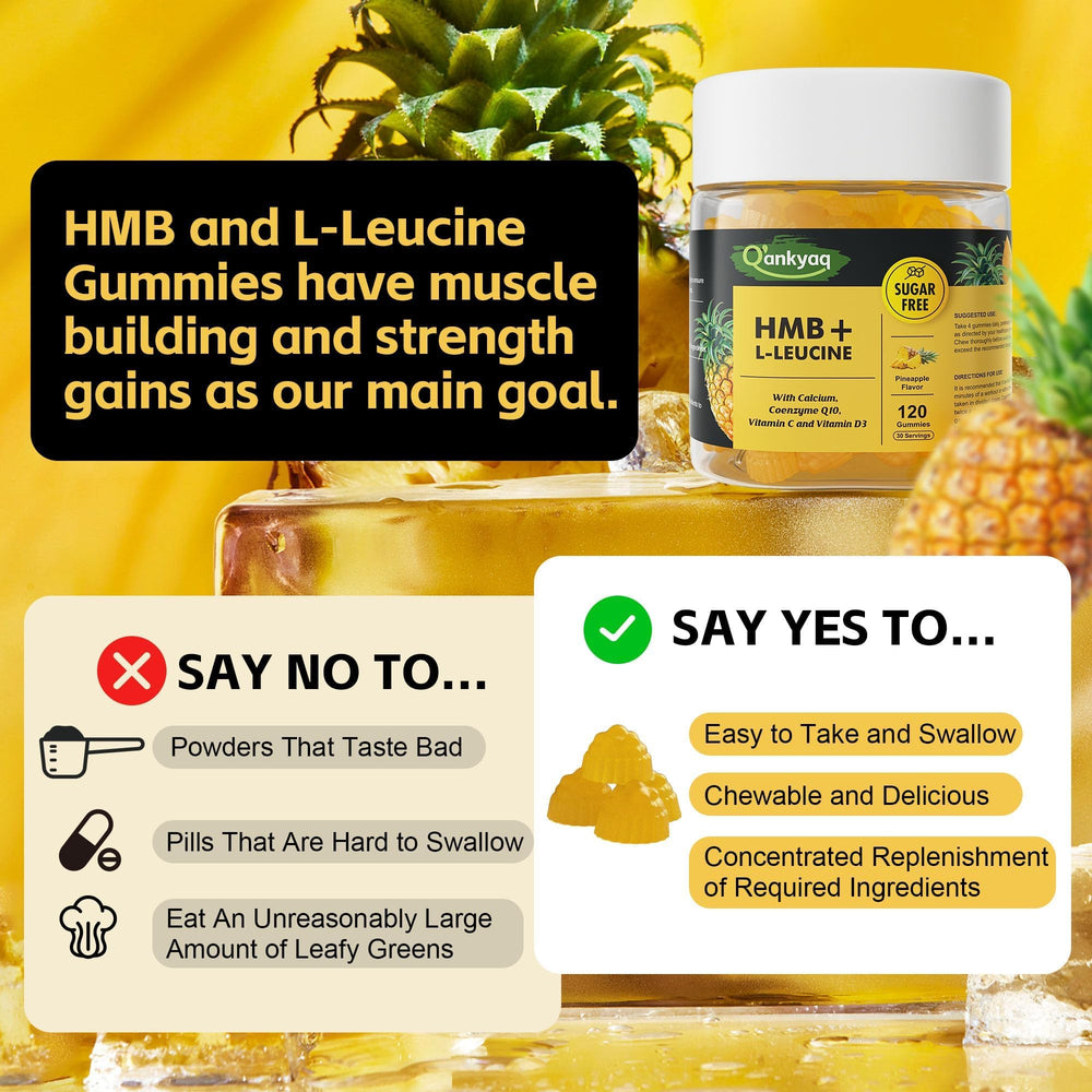 Product packaging and label of Q'ankyaq 3000mg HMB Gummies