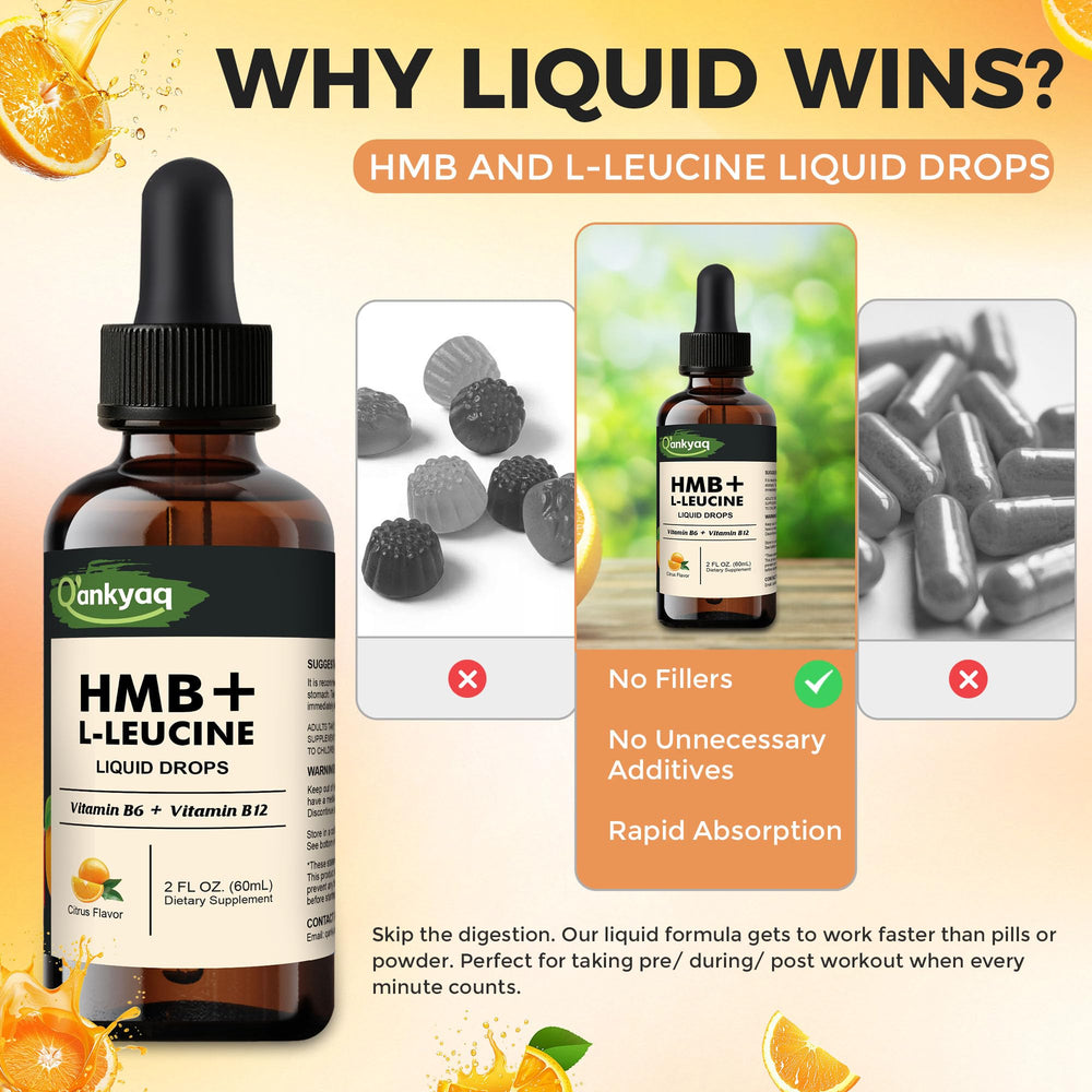 Packaging shot of Q'ankyaq HMB Leucine liquid drops