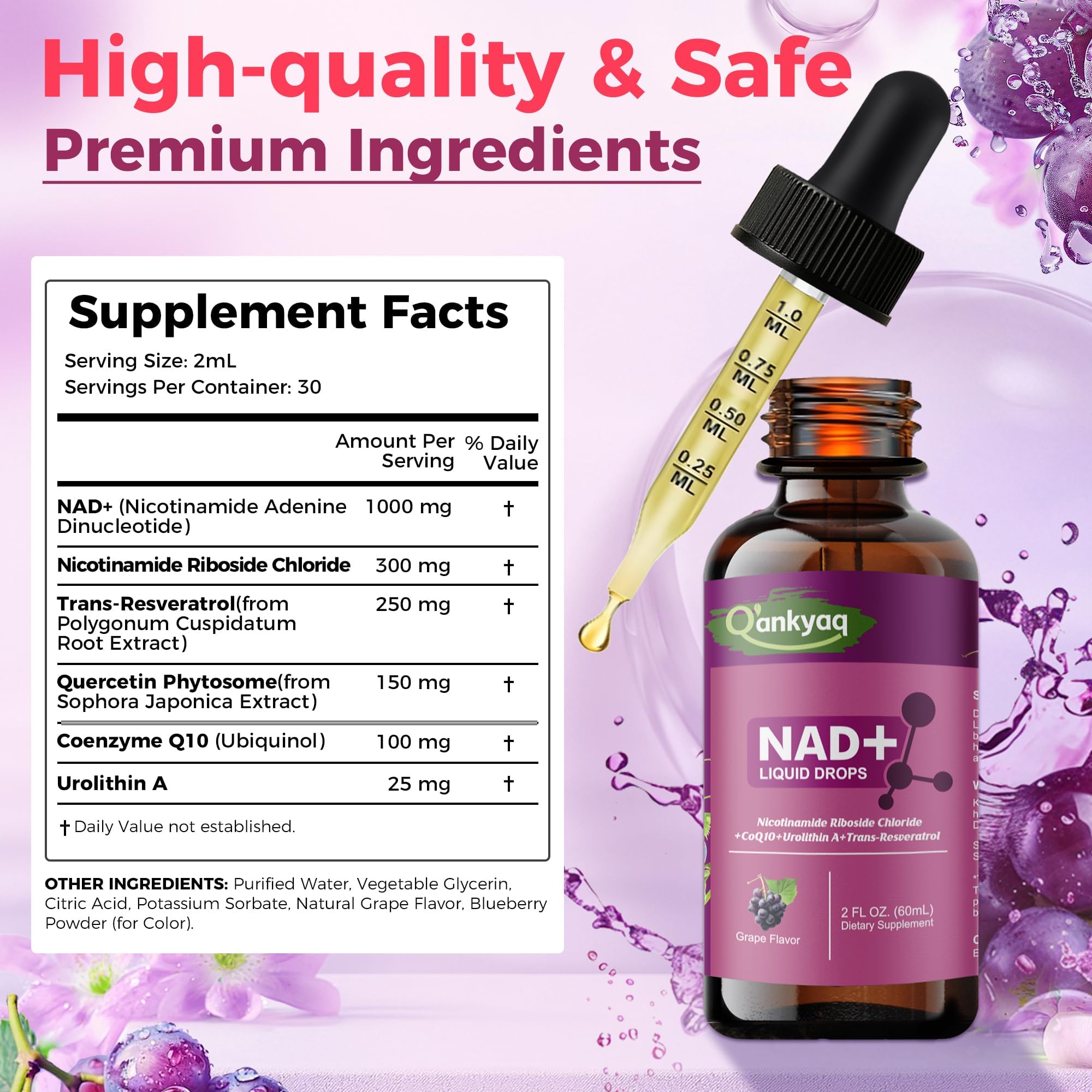 NAD+ 1000 mg liquid supplement dropper in use