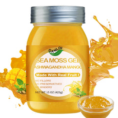 QANLOI Seamoss Gel bottle with Irish Sea Moss and Ashwagandha Mango flavor