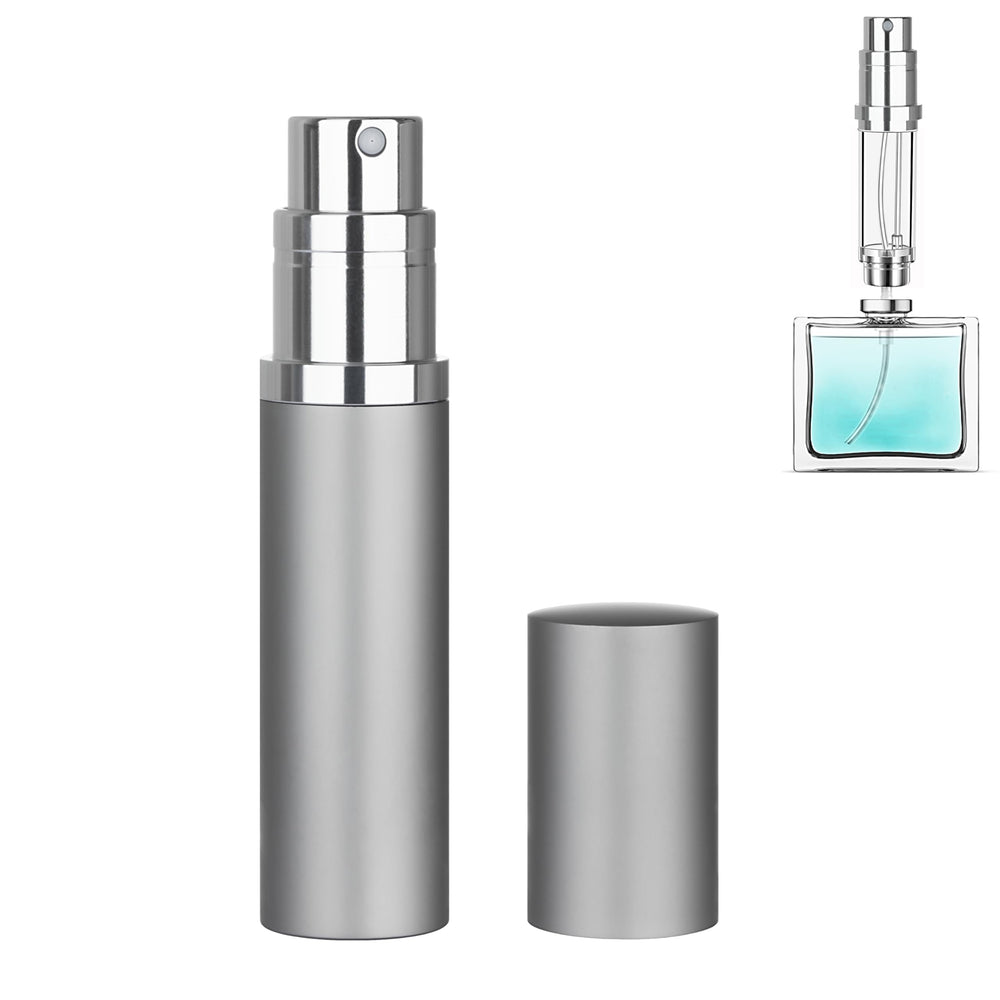 Qavhun refillable perfume bottle with gray aluminium shell, compact travel size for daily use.