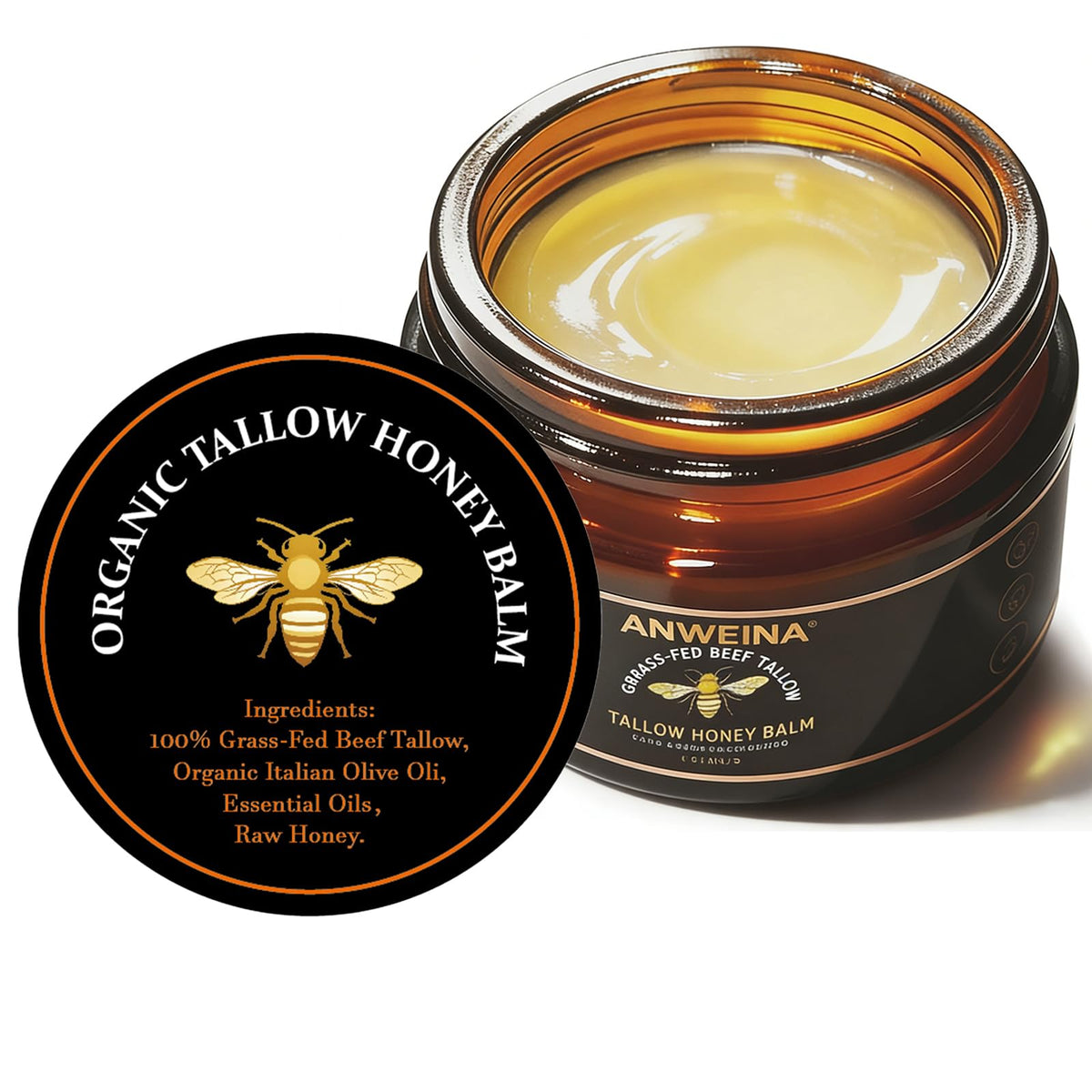 Qawnfy beef tallow balm jar close-up showing natural texture for sensitive skin