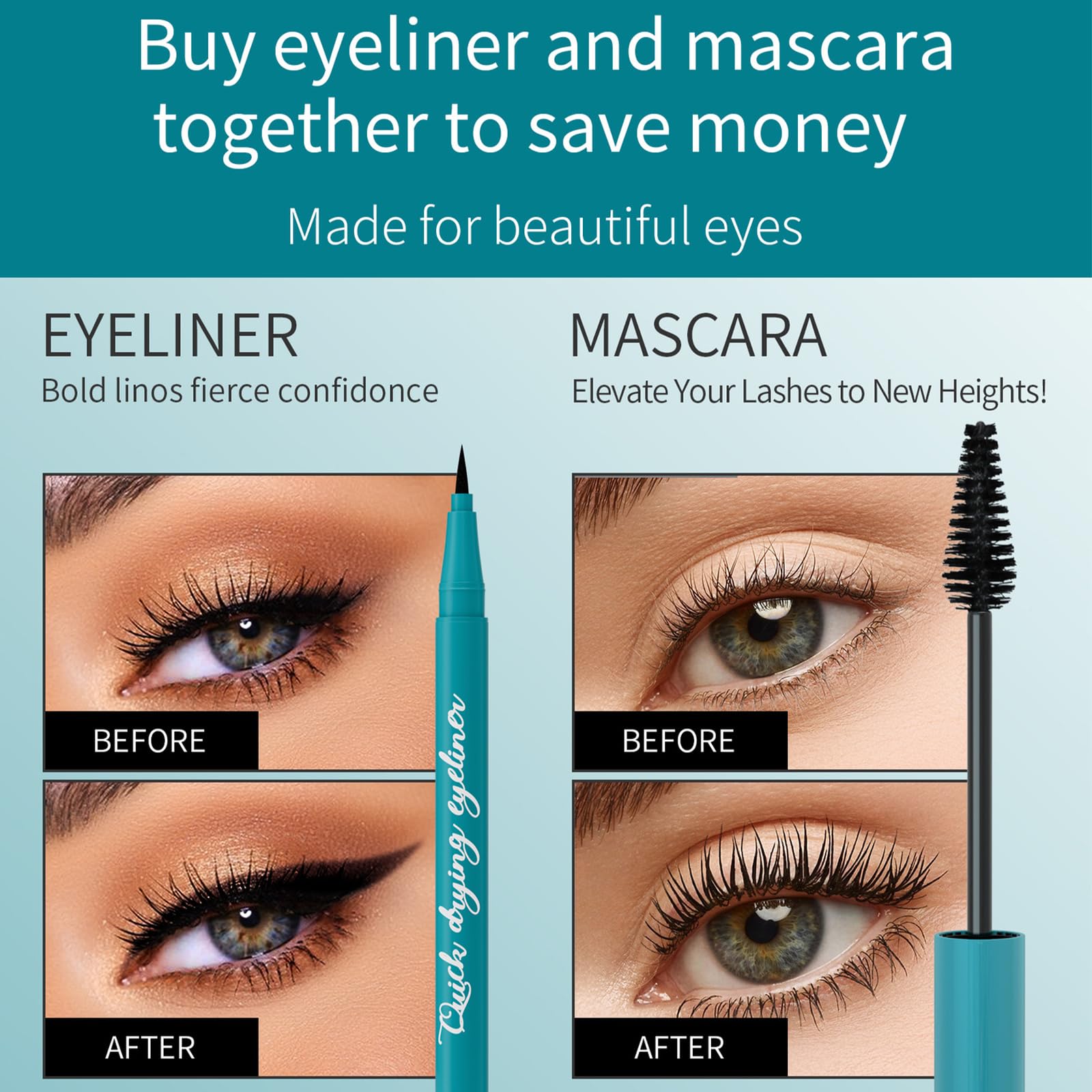 Qawnfy mascara brush closeup demonstrating smooth, clump-free lash coverage.