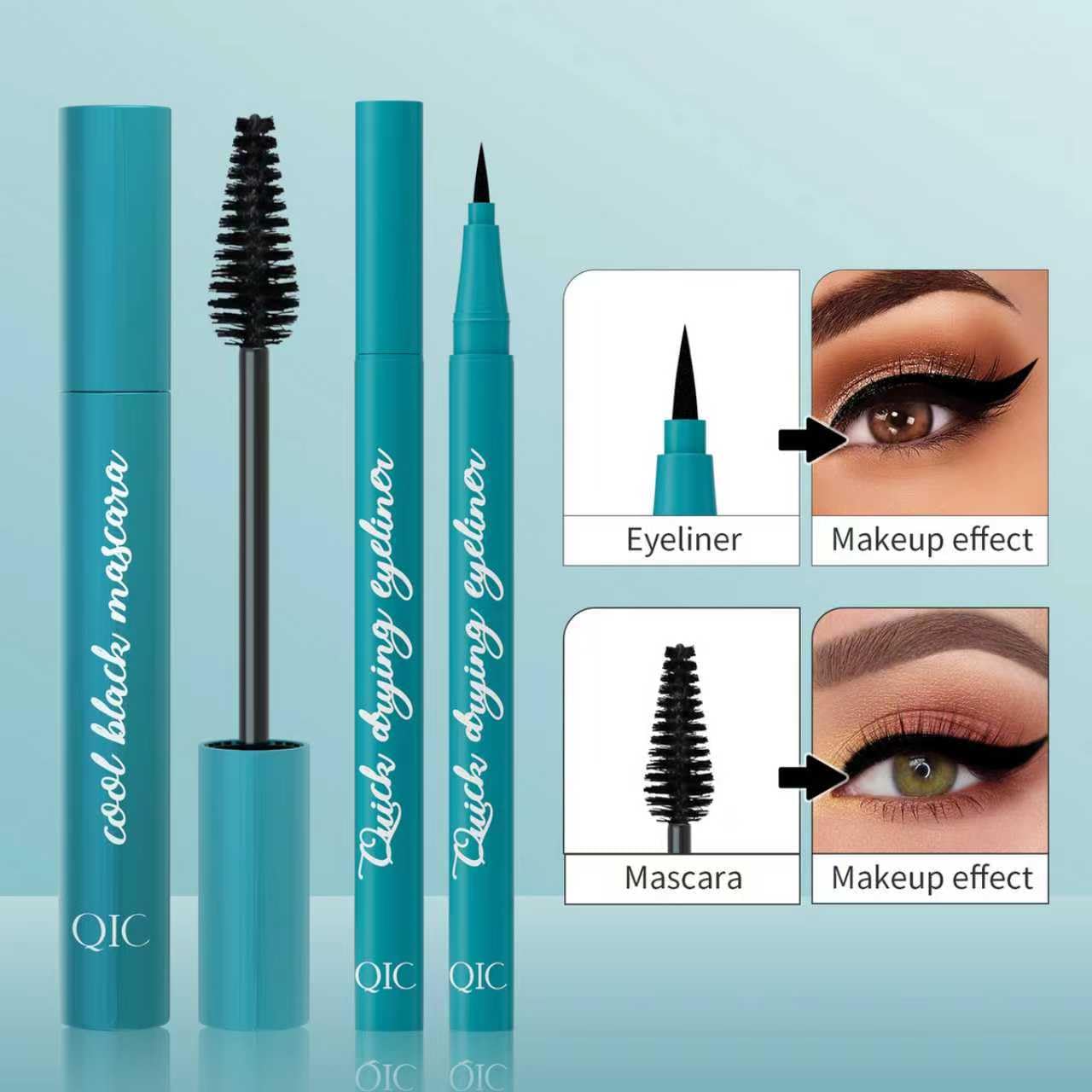 Qawnfy waterproof mascara on lashes provides long-lasting wear.