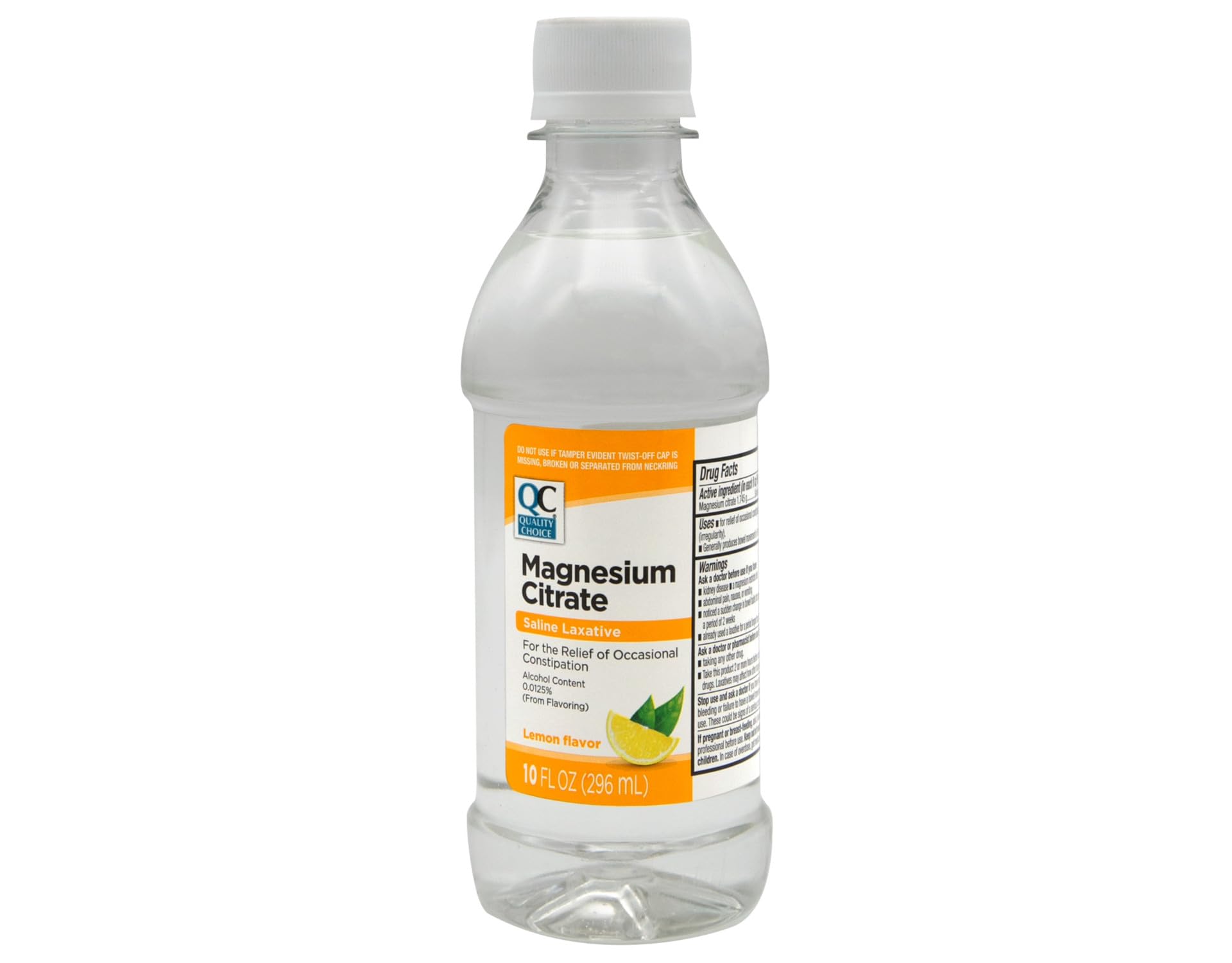 Close-up of lemon flavor label on Quality Choice Magnesium Citrate Oral Solution