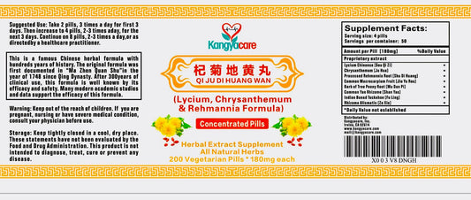 Herbal ingredients Lycium (goji) and Chrysanthemum used in Qi Ju Di Huang Wan