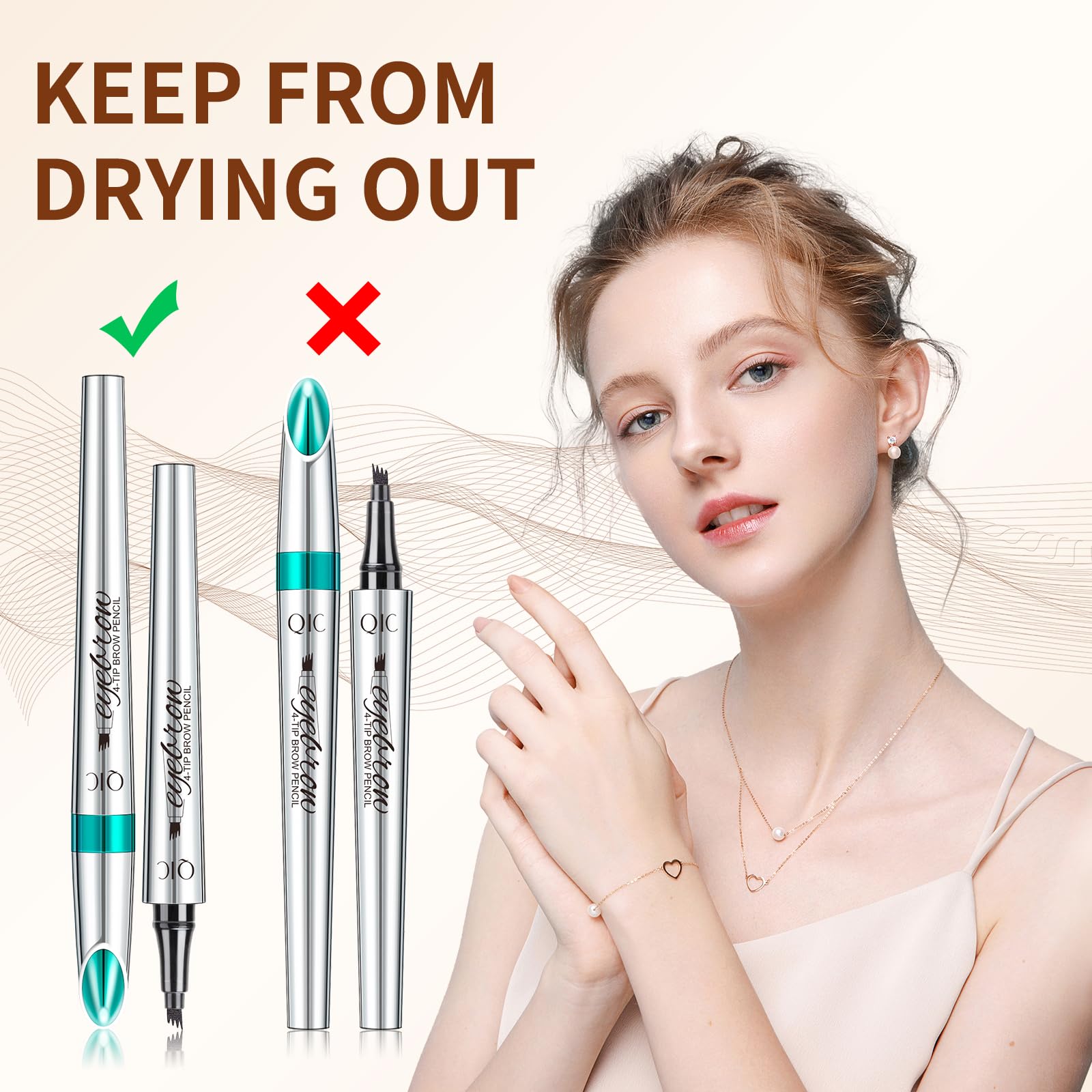 QIC Eyebrow 4 Tip Brow Pencil doubles as eyeliner for cohesive eye looks.