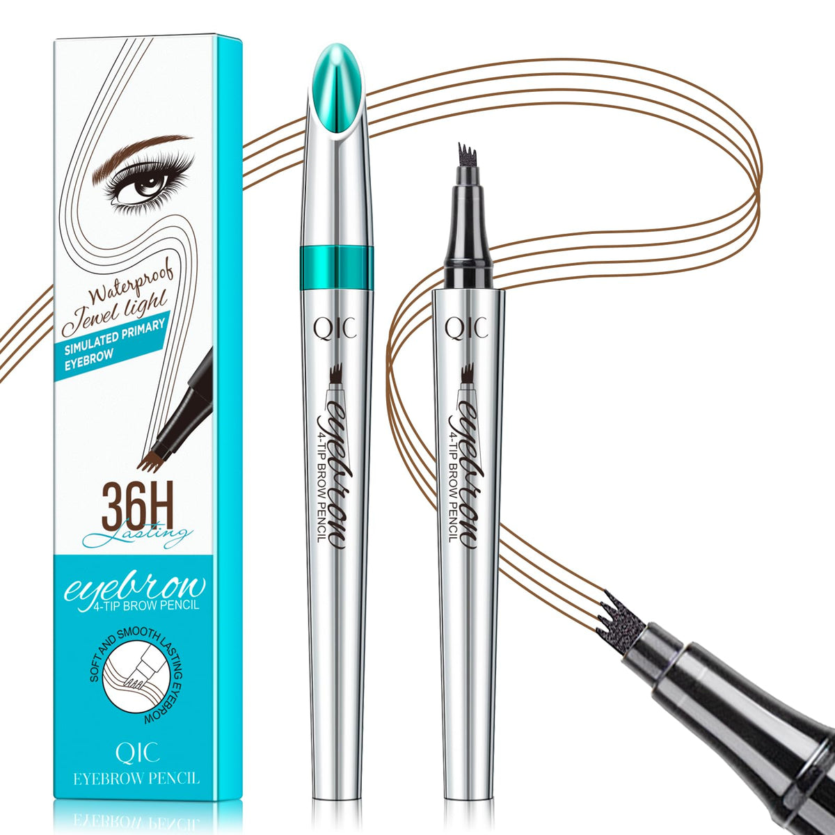 QIC Eyebrow Pencil with 4-Tip Microblade for hair-like strokes and natural brows