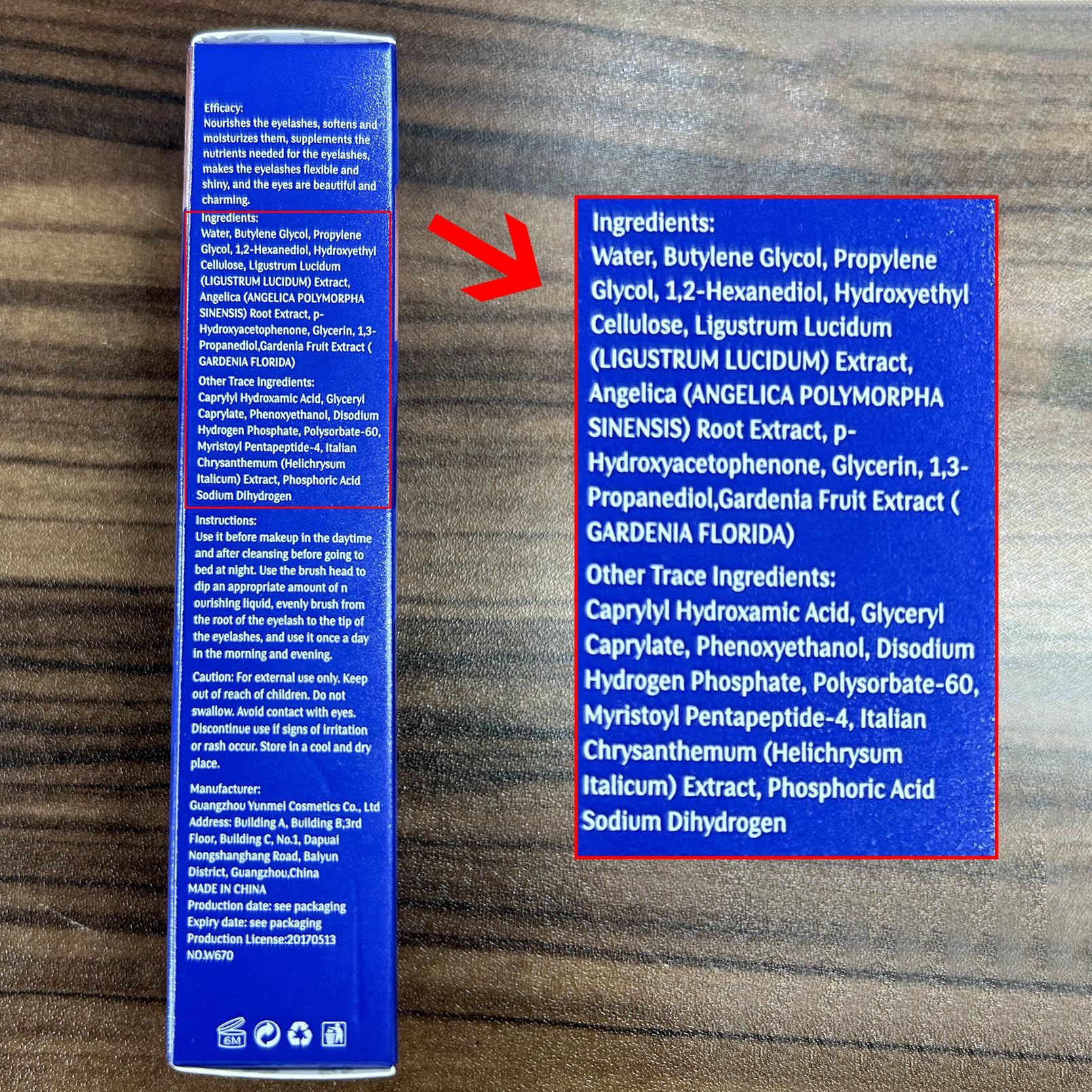 Close-up of lashes with QIC W3W serum indicating potential length and fullness.