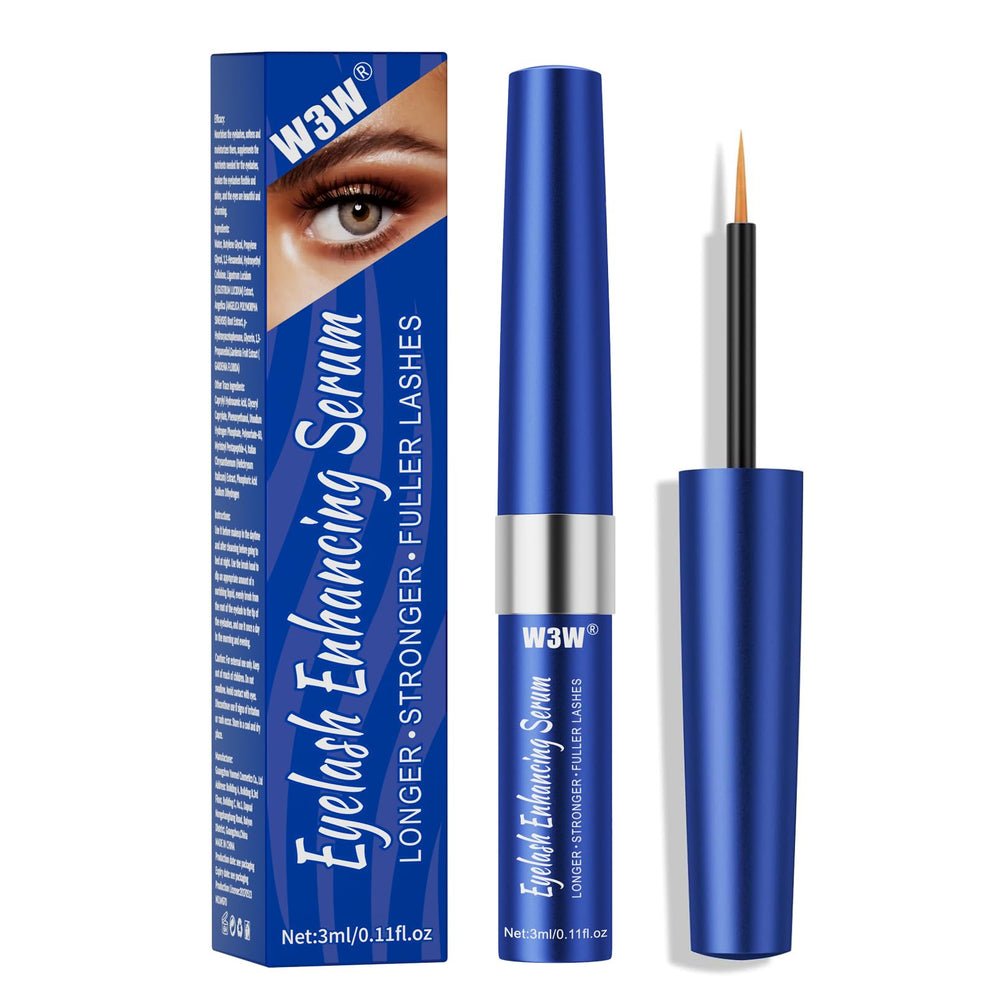 QIC W3W eyelash serum bottle in blue packaging, ready for daily use.