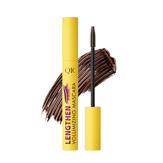 QIC Waterproof Brown Mascara with precision brush for defined lashes.
