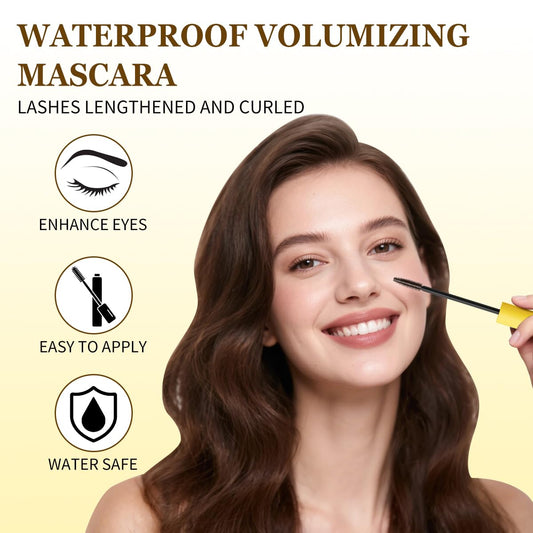 QIC Waterproof Brown Mascara demonstrates root-to-tip coating for even lash coverage.