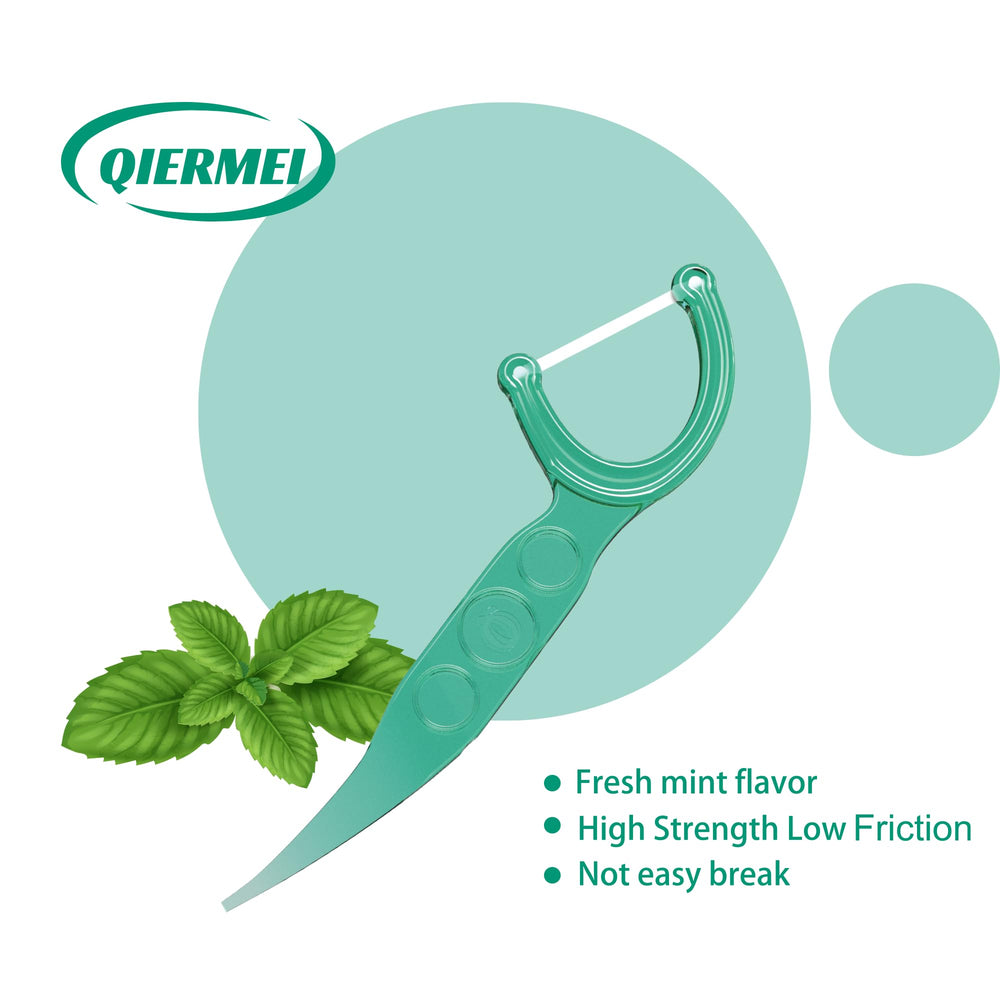 Box packaging of QIERMEI Professional Dental FlossPicks 150 count