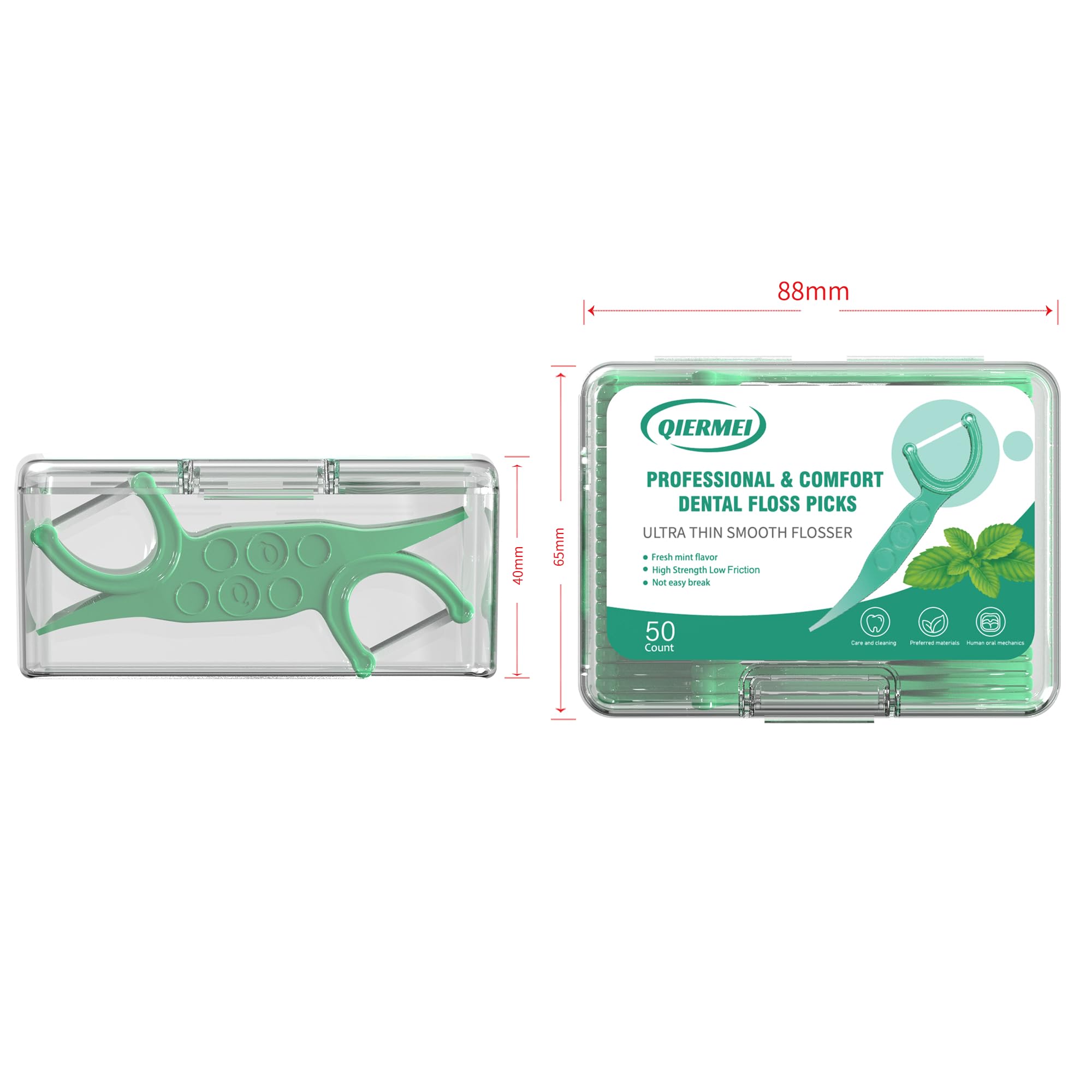 Box packaging of QIERMEI Professional Dental FlossPicks 300 count