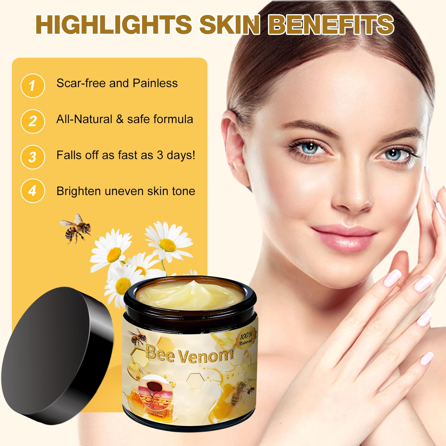 Close-up of QiFind Bee Venom Cream jar showing texture and clarity