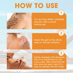 QiFind gel applied outdoors to achieve a gradual bronze tan